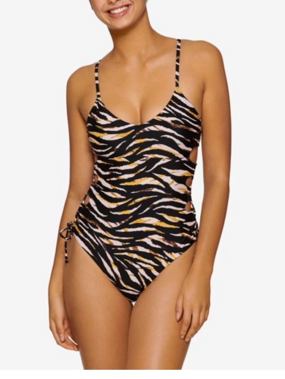 NWT Hula Honey Black, White & Gold/Brown  Zebra-Stripe One-Piece